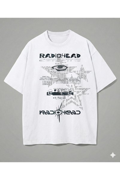 MAYDAY CULTURE تي شيرت أبيض للنساء والرجال من الجنسين من Radiohead مقاس كبير