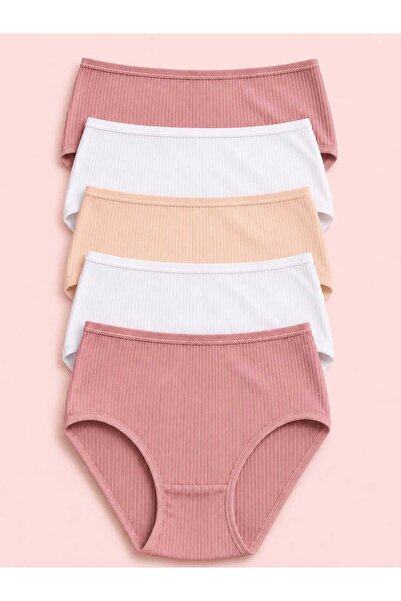 SOFENNA Yüksel Bel 100% Cotton Ribbed 5-Piece Panties