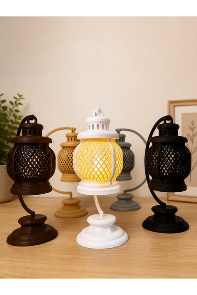 Mira Lamour Atelier 3D Dekoratif Retro Fener Gece Lambası | LED Işıklı Masa L...