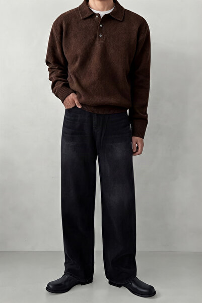 SERABLANKA Men's Polo Collar Oversize Knit Sweater – Comfortable Fit