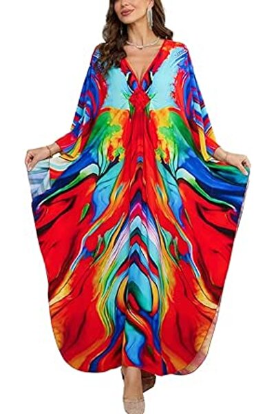 YouKD Summer Long Kaftan Dress Bohemian Roomy Beach Robe Cover Up Plus Size D...