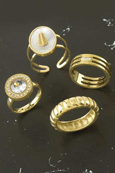 SORA GROUP Mixed Luxury Zircon Stone Steel Ring 1 Piece