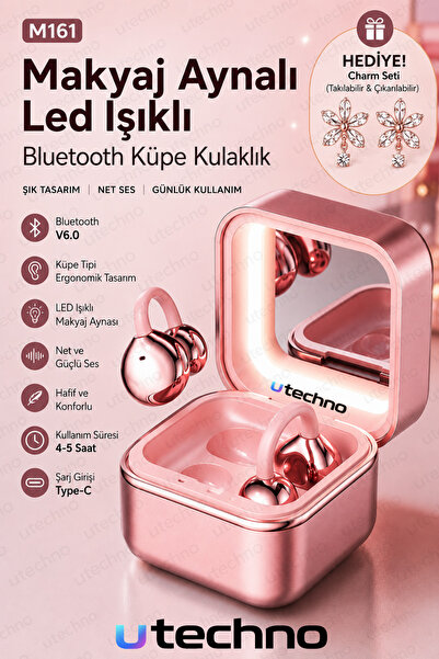 utechno Makyaj Aynalı LED Işıklı Klips Küpe Tasarımlı Bluetooth TWS Kablosuz ...