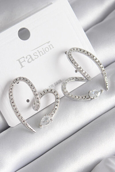 SORA GROUP Brass Silver Color Zircon Stone Snake Heart Model Women's Earrings
