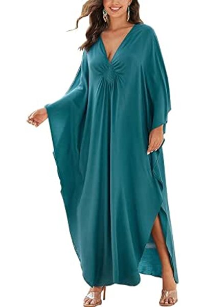 YouKD Women's Solid Color Bohemian Kaftan Dress Beach Cover Ups Plus Size Bat...