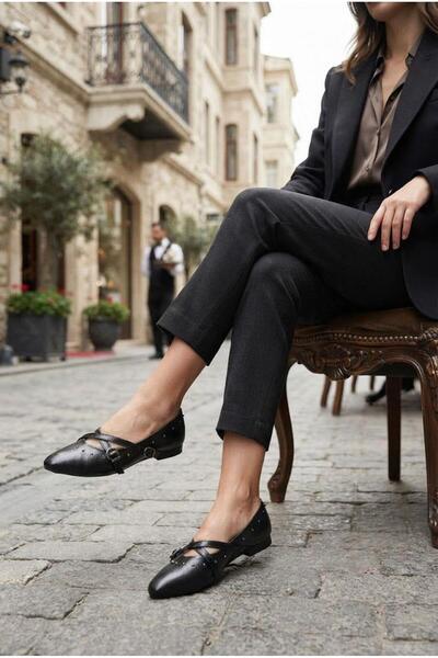 fort 20966 Comfortable, Stylish, Elegant Trok Patterned Women's Ballerinas with Buckle Detail