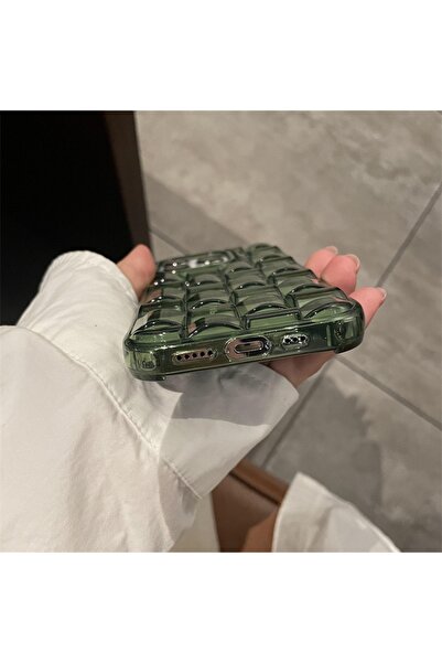 EDELFU iPhone 15 uyumlu - Matcha, Zümrüt Renk Örgülü Şeffaf Sararmaz, Yumuşak Dayanıklı Koruyucu Kılıf