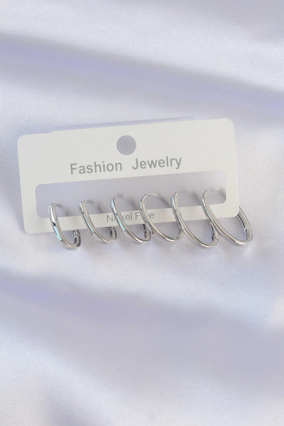 SORA GROUP Brass Silver Color Thin Oval Earring Set
