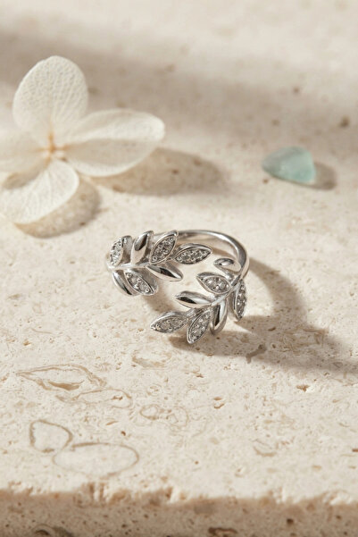 SORA GROUP Silver Color Olive Branch Leaf Pattern Adjustable Zircon Stone Wom...