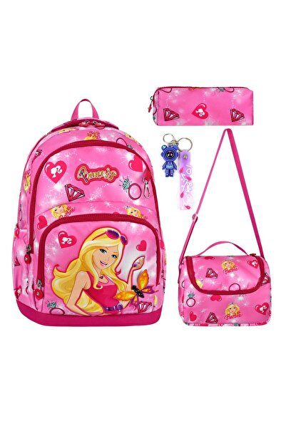 MGEStore Barbie Patterned 4-Piece School Bag Set Primary School Backpack Lunc...
