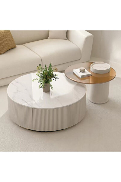 Baytonia Denti 2-Piece Coffee Table - Cream White