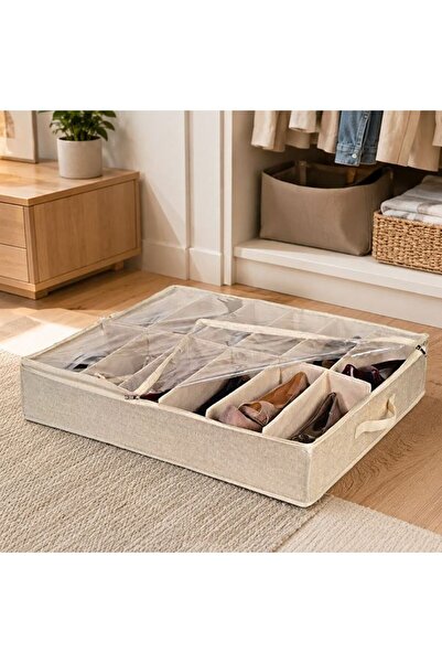 OEM Pantofar Textil cu 12 Compartimente Bej 76x61x15cm