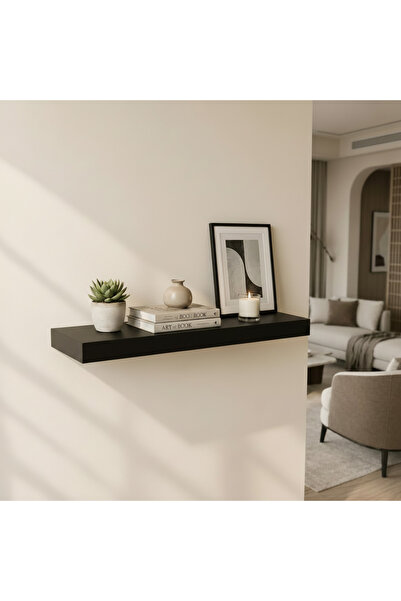 The Living 100cm Black Wooden Finish Open Flat Wall Shelf | Independent Float...