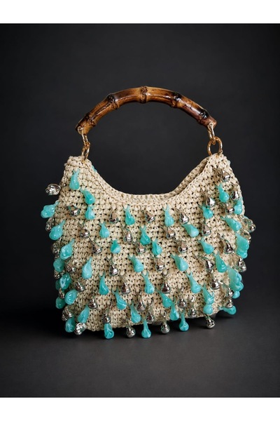 Nafta Knitted Fabric, Bamboo Handle, Turquoise Bead Details, Bohemian Design....