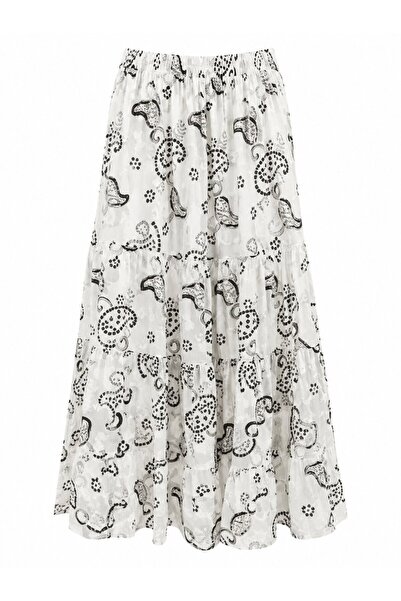 Laluvia Black Patterned Midi Skirt with Embroidery Detail - 50235
