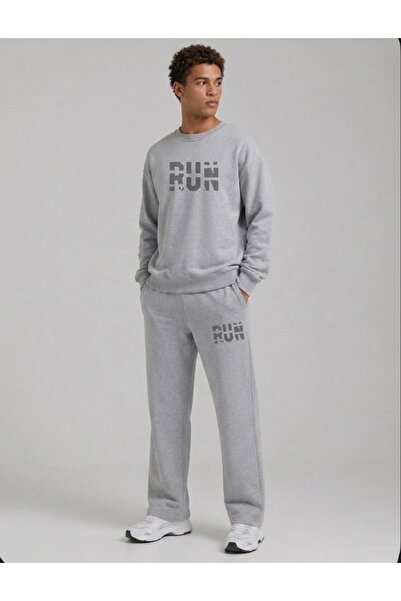FUFLUNS Run Printed Men's Tube-Cut Crewneck Bottom/Upper Track Suit Set