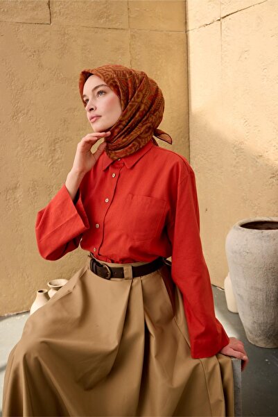 Silk Home İnce Pamuk Soft Eşarp Olive-Kiremit-Oksit Kahve Desenli Nefes Alan ...