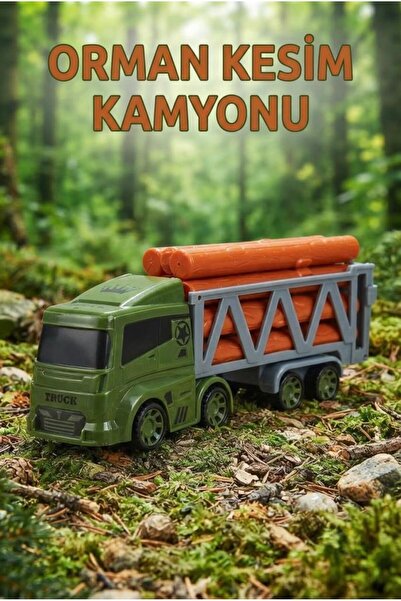 Tıfıl Toys Timber Truck 38 cm 8 Pieces Large Size Log-Carrying Toy Military T...