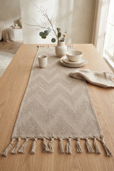 cottoncloth مفرش طاولة مزخرف بنمط متعرج مع شراشيب لتزيين غرفة المعيشة والمطبخ