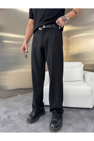 sunfyre Men's Pleated Detail Baggy Fit Comfortable Fit Fabric Trousers