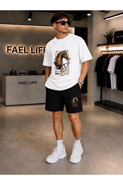FAEL LİFE Unisex T-Shirt and Shorts Set with Horse Print