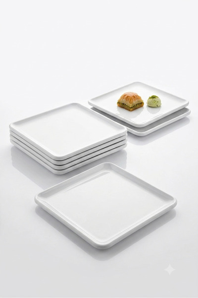BİODATA 6 Pieces Unbreakable Melamine Square Dessert Serving Plate 22 cm