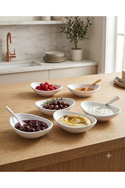 BİODATA 6 Pieces of Unbreakable Melamine Oval Sauce Bowl and Jam Plate Minima...