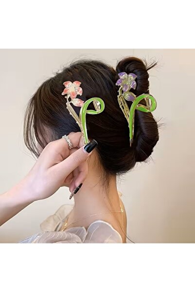 Glamluxe Luxury Enamel Purple Flower Design Metal Clasp - Gold Color