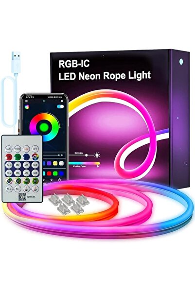 MultiGO إم بي ®   أضواء نيون RGB-IC بطول 2 متر/6.56 قدم، مع تطبيق ذكي وجهاز ت...