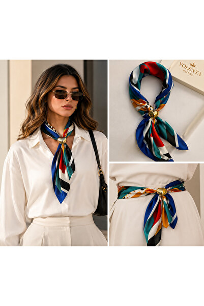 volenta deluxe aksesuar Azure Signature Scarf – Gold Brooch Detailed Multi-Pu...