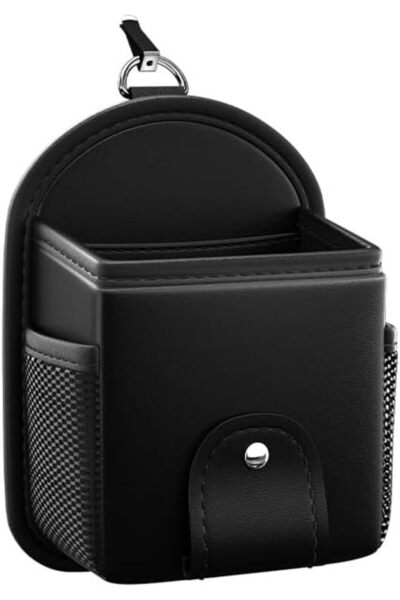 Tazweeq Black Leather Car Pouch Organizer with Magnetic Clip, Air Vent Mount ...