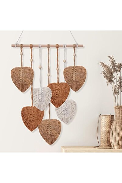 TERRIFI Boho Macrame Wall Hanging Nursery Decor with Handmade Leaves Feather ...