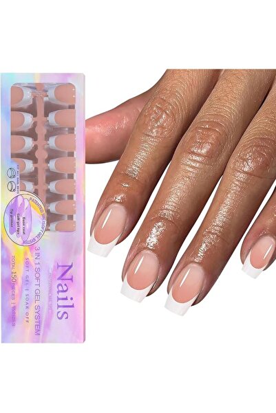 Yelajoy French Tip Press on Nails, 150Pcs Short Coffin Fake Nails with White ...