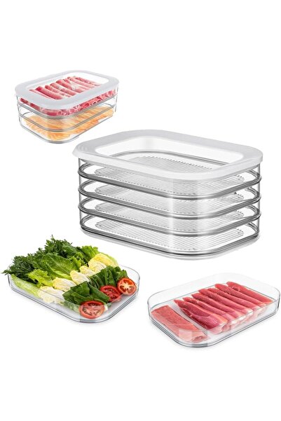 NIUBI Bacon Storage Container For Fridge, ‎4-Tier Airtight Thick Plastic Deli...