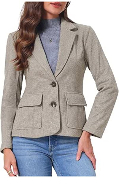 Allegra K Blazer for Women Herringbone Tweed Business Casual Suit Jackets | N...