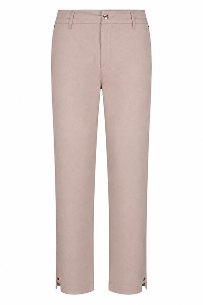 double Basic Cream Women's Fabric Trousers X-281