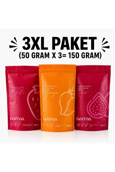 Narma Üçlü Mix Paket Freeze Dried 50 gr Çilek, 50 gr Mango ve 50 gr İncir Don...