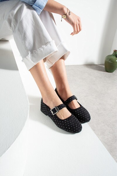 İmerShoes Günlük Kadın Babet Lastik Bantlı Tokalı Süet Taşlı, Sessiz, Hafif, ...