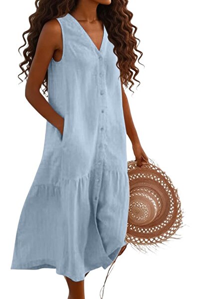 Generic Women's Summer Sleeveless Cotton Maxi Dress Loose Line Layered Beach ...