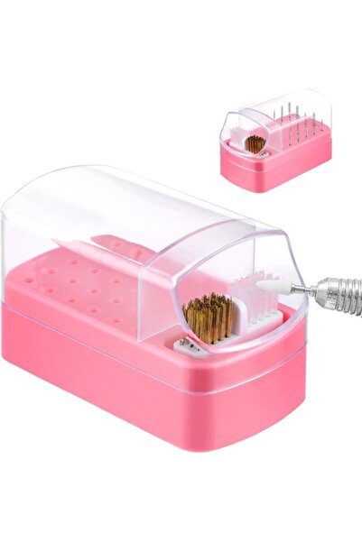STARSTAR Nail drill bit box 30-hole pink dustproof organizer.