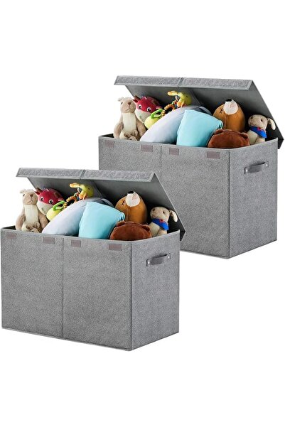 Yelajoy 25"x13"x16" Collapsible Storage Bins with Lids, Linen Fabric Blend Fo...