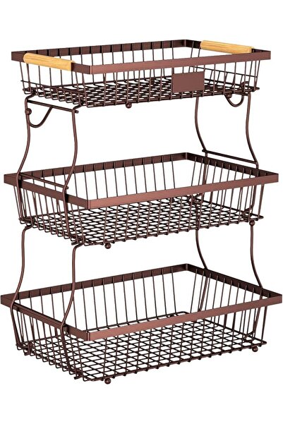 GENERAL 3 Tier Fruit Basket for Kitchen Counter with 2 Banana Hangers, Counte...