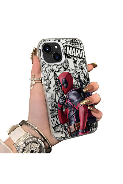 Hontinga iPhone 15 Plus Uyumlu Spiderman Desenli Silikon Kenar Sert Arka Kılı...