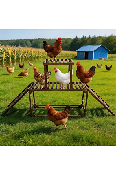 WISFOR Large Wooden Chicken Jungle Gym with Ladder and Swing, 2-Tier Roosting...