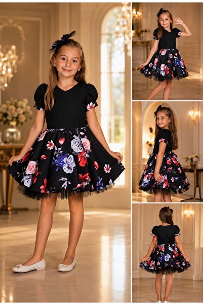 ELİTE PRENSES VELOURA Girl's Floral Dress |   Stylish Dress with Fluffy Tulle...