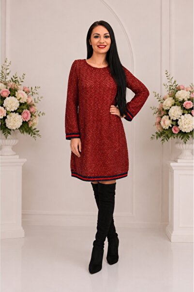 OEM Rochie de iarna cu insertii argintii,nuanta marsala