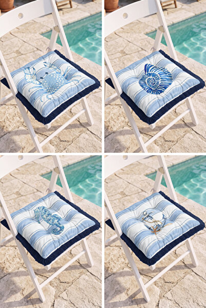 Realhomes Sea-Themed Turtle, Seashell, Seahorse and Anchor Patterned 4-Piece ...