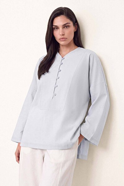Hooopstore V Yaka Oversize Buz Mavi Bluz