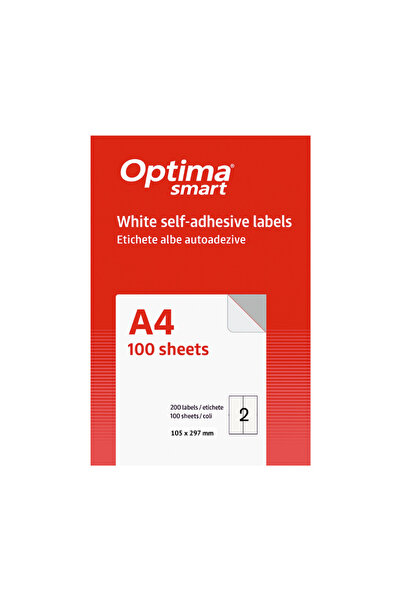 Optima Self-Adhesive White Labels 2/A4, 105 X 297 Mm, 100 Sheets/Pack, Smart ...