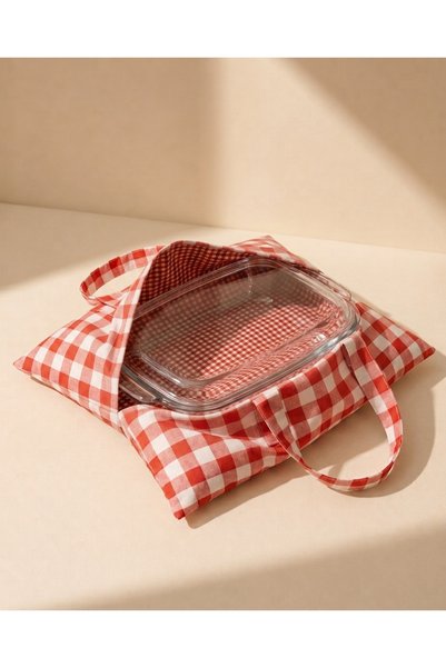 Hophera Red Gingham Double-Sided Borcam, Pot and Storage Container Carrying Bag